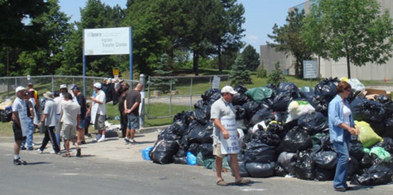 Striking Toronto city workers picketing the Ingram Transfer Station